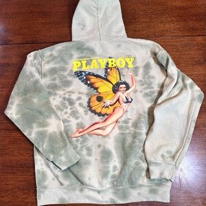 Vintage PLAYBOY Olive and Beige Tie-Dye Men's Hoodie
